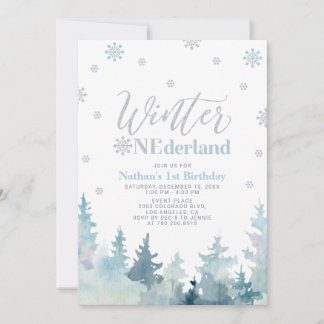 Silver & Blue Winter onederland 1. Geburtstag Part Einladung