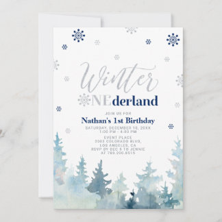 Silver & Blue Winter onederland 1. Geburtstag Part Einladung