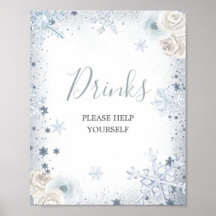 Silver Blue Winter Snowflake Brautparty Drinks Poster