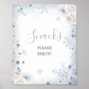 Silver Blue Winter Snowflake Brautparty Snacks Poster
