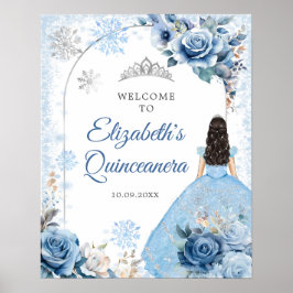 Silver Blue Winter Snowflake Mis Quince Willkommen Poster