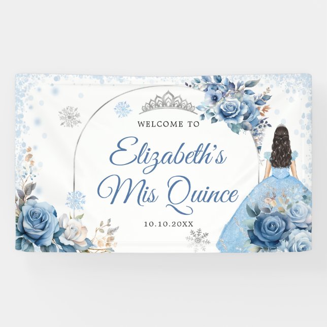 Silver Blue Winter Snowflake Quince Grosses Banner (Horizontal)