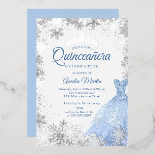 Silver Blue Winter Snowflake Quinceanera Folieneinladung