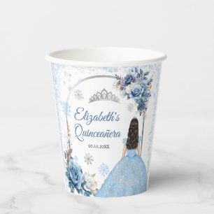 Silver Blue Winter Snowflake Quinceañera Paper Cup Pappbecher