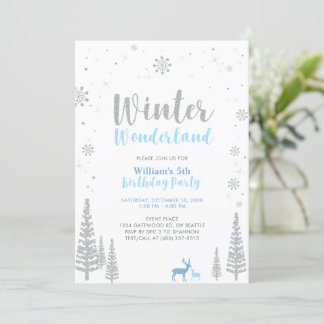 Silver & Blue Winter Wonderland Boy Geburtstag Einladung