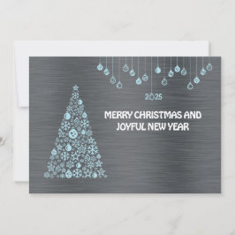 Silver blue wish card New Year with tree & balls Feiertagskarte