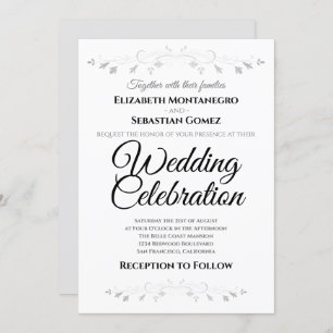 Silver Blüh Floral Imitats Foil Wedding Einladung