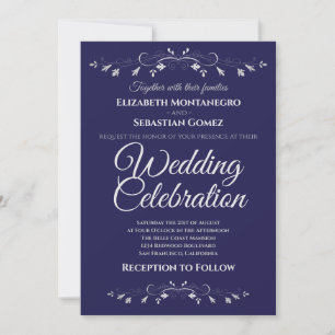Silver Blüh Navy Blue Simple Elegante Wedding Einladung