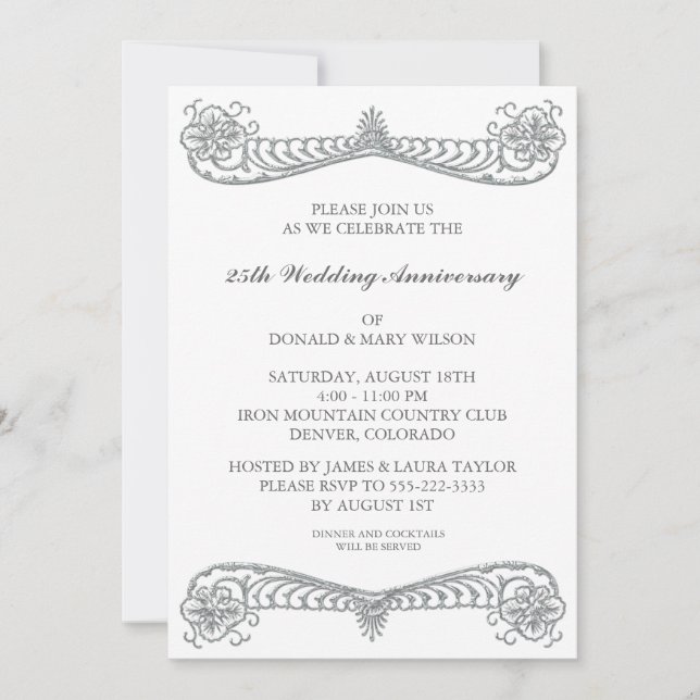 Silver Blume Scroll 25. Silver Anniversary Party Einladung (Vorderseite)