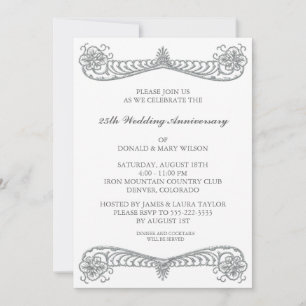Silver Blume Scroll 25. Silver Anniversary Party Einladung