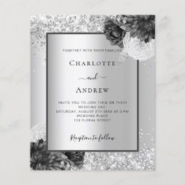 Silver Blumen elegante Budget Hochzeitseinladung Flyer