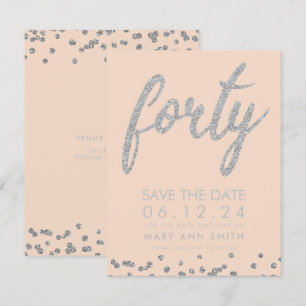 Silver Blush 40. Geburtstag Rett Datum Confetti Einladung