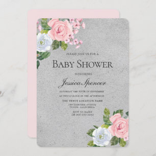 Silver & Blush Blume Kinderdusche einladen Einladung