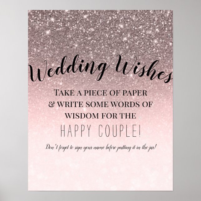 Silver Blush Glitzer Hochzeitwünsche signieren in  Poster (Vorne)
