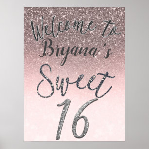 Silver & Blush Glitzer Willkommen Sweet 16 Party S Poster