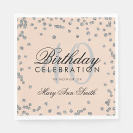 Silver Blush Pink 40. Geburtstag Glitzer Confetti Serviette
