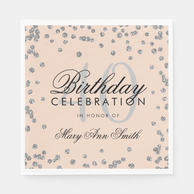 Silver Blush Pink 40. Geburtstag Glitzer Confetti Serviette (Vorderseite)