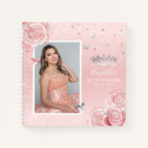 Silver Blush Pink Foto Quinceanera Gästebuch Notizbuch