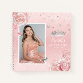 Silver Blush Pink Foto Quinceanera Gästebuch Notizbuch