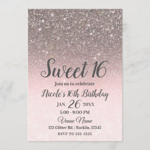 Silver & Blush Pink Glitzer Sparkle Glam Süß 16 Einladung
