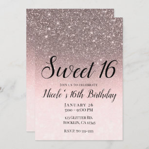 Silver & Blush Pink Glitzer Sparkle Glam Süß 16 Einladung
