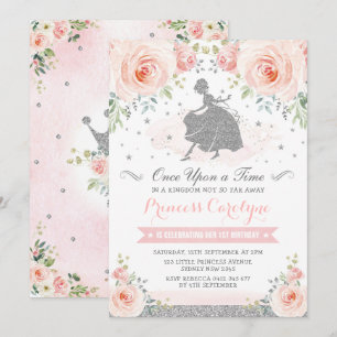 Silver Blush Rose Princess Cinderella Geburtstag Einladung