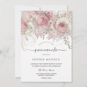 Silver Blush Verzauberte Florale Quinceanera Einladung