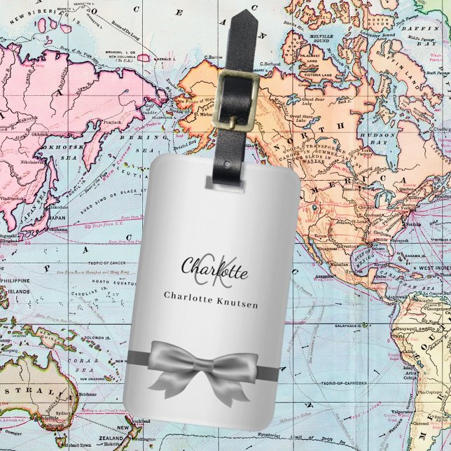 Silver-Bogen-Monogramm-Initialen elegant Gepäckanhänger (Von Creator hochgeladen)