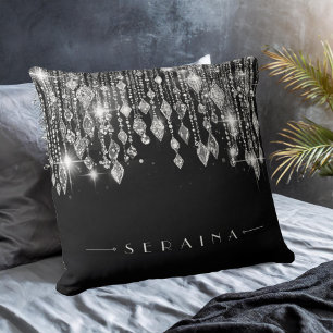 Silver Boho Gems auf schwarz ID1035 Kissen