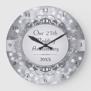 Silver Bokeh 25-jähriges Jubiläum Wall Clock Große Wanduhr