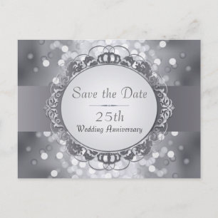Silver Bokeh Save the Date 25 Jahre Ankündigungspostkarte