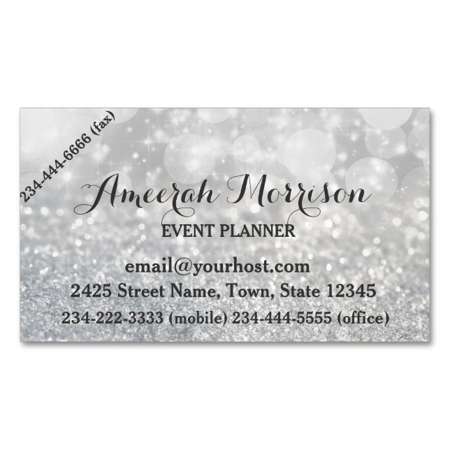 Silver Bokeh Sparkle Event Magnetic Business Card Magnetische Visitenkarte (Vorderseite)