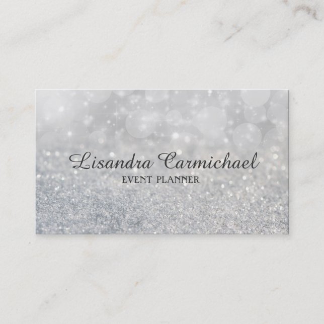 Silver Bokeh Sparkle Eventplaner Visitenkarten Visitenkarte (Vorderseite)