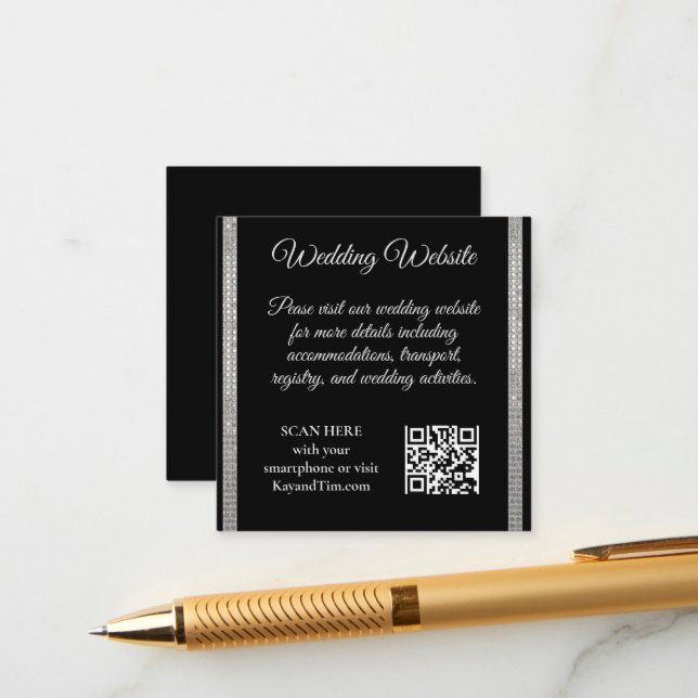 Silver Border on Black Wedding  Begleitkarte (Vorderseite/Rückseite Beispiel)