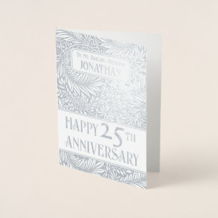 Silver Botanical 25. Wedding Anniversary Real Folienkarte