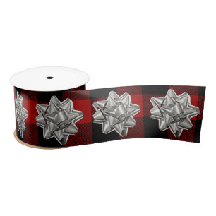 Silver Bow auf Buffalo Kariert Satin Ribbon Satinband