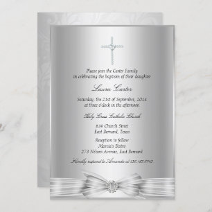 Silver Bow Cross Taufe/Christening Einladung
