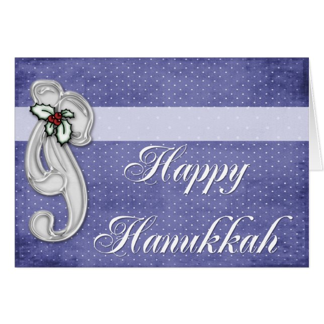 Silver Bow Happy Hanukkah Grußkarte (Vorderseite (Horizontal))