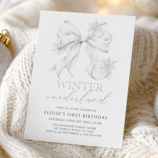 Silver Bow Winter Onederland 1. Geburtstag Einladung (Von Creator hochgeladen)