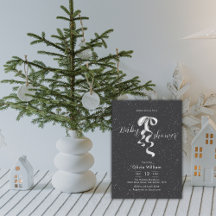 Silver Bow Winter Snow Dark Grey Baby Shower