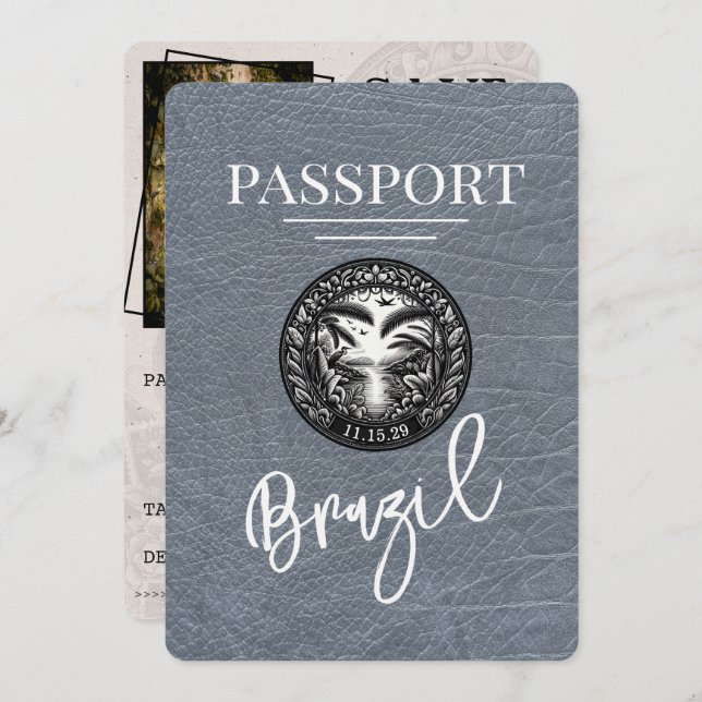 Silver Brazil Passport Save the Date (Vorne/Hinten)