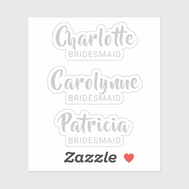 Silver Bridesmaid Name Custom-Cut Vinyl Sticker (Blatt)