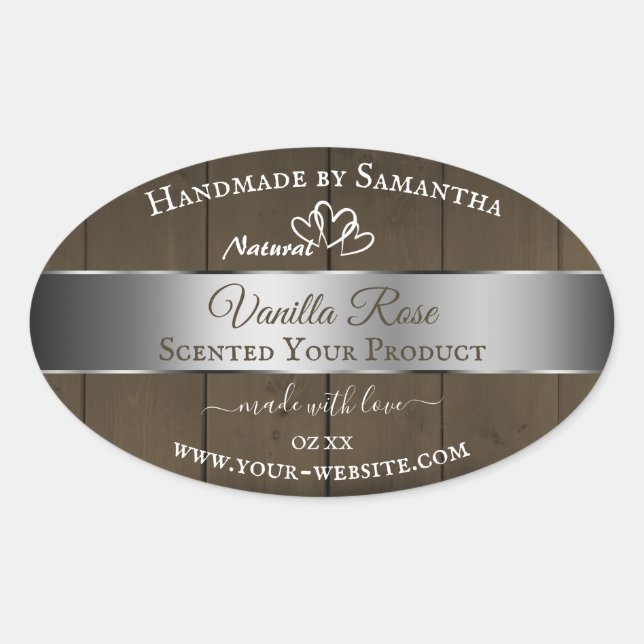 Silver Brown Wood Grain Packing Labels Ovaler Aufkleber (Vorderseite)