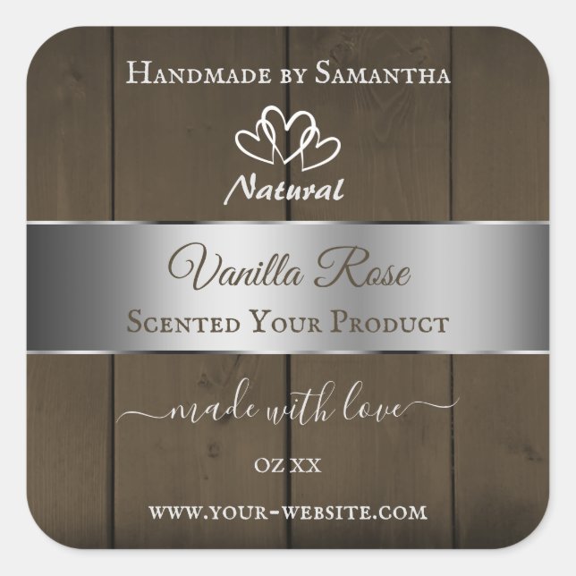 Silver Brown Wood Grain Packing Labels Quadratischer Aufkleber (Vorderseite)