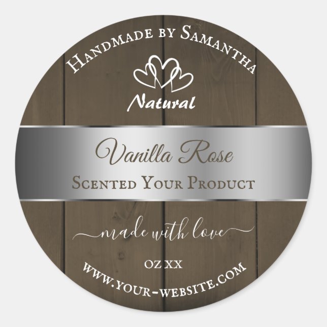 Silver Brown Wood Grain Packing Labels Runder Aufkleber (Vorderseite)