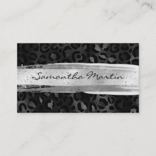 Silver Brush Stroke Black Foil Leopard Visitenkarte