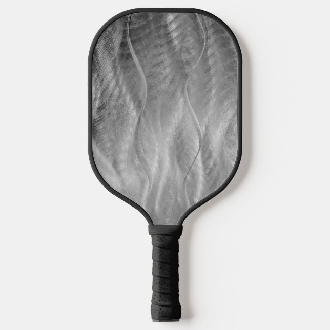 Silver Brushed Metal Abstrakt Pickleball Schläger (Vorderseite)