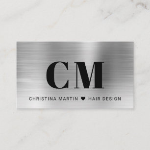 Silver Brushed Metal Bold Typografy Monogram Visitenkarte