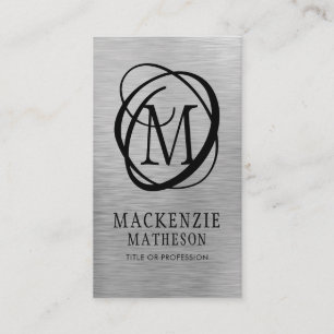 Silver Brushed Metal Elegant Monogram Visitenkarte