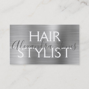 Silver Brushed Metal Hair Stylist Visitenkarte